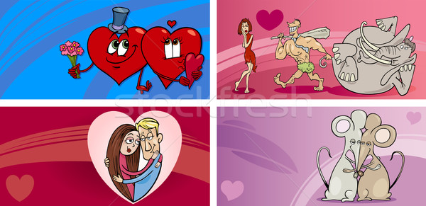 valentine cartoon greeting cards set Stock photo © izakowski