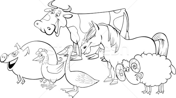 Groupe cartoon animaux de la ferme illustration drôle livre de coloriage [[stock_photo]] © izakowski