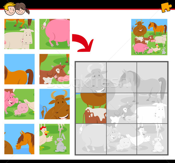 jigsaw puzzles with funny farm animals Stock photo © izakowski