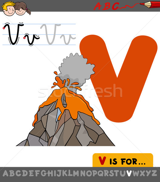Carta desenho animado vulcão ilustração alfabeto Foto stock © izakowski