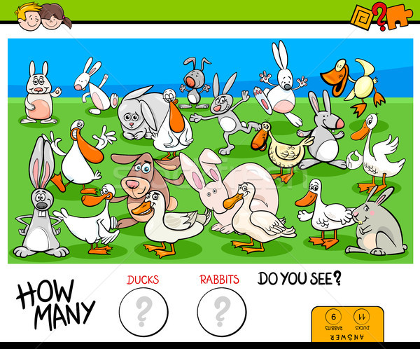 counting ducks and rabbits educational game for kids Stock photo © izakowski