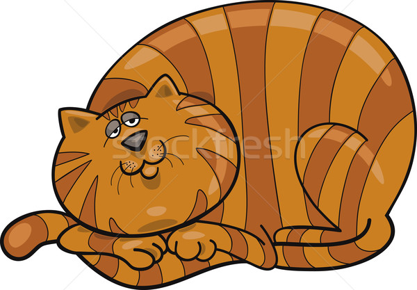 Stock foto: Fett · rot · Katze · Karikatur · Illustration · glücklich