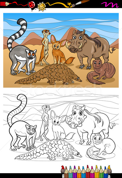 african mammals cartoon coloring book Stock photo © izakowski