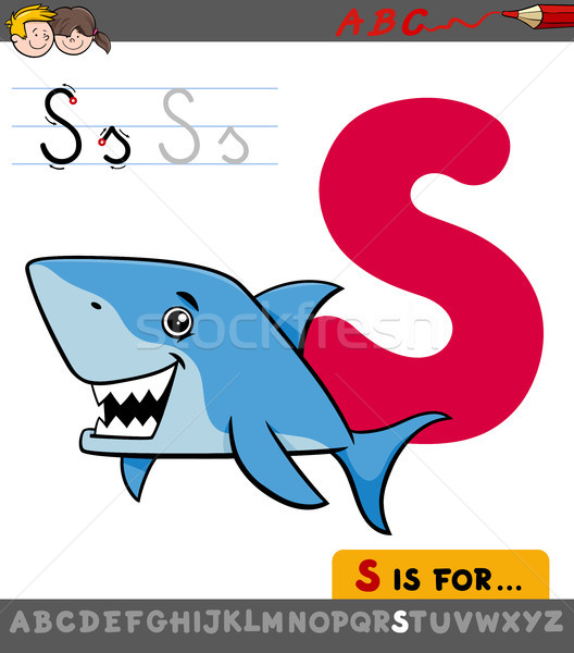 letter s with cartoon shark fish Stock photo © izakowski