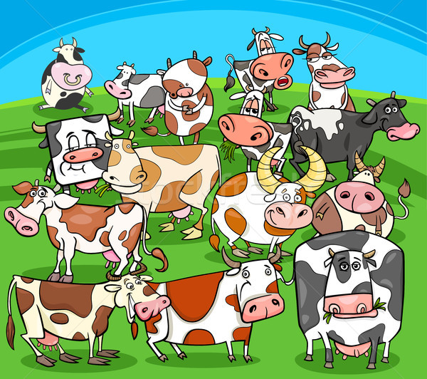 漫畫 奶牛 農場裡的動物 組 插圖 商業照片 © izakowski