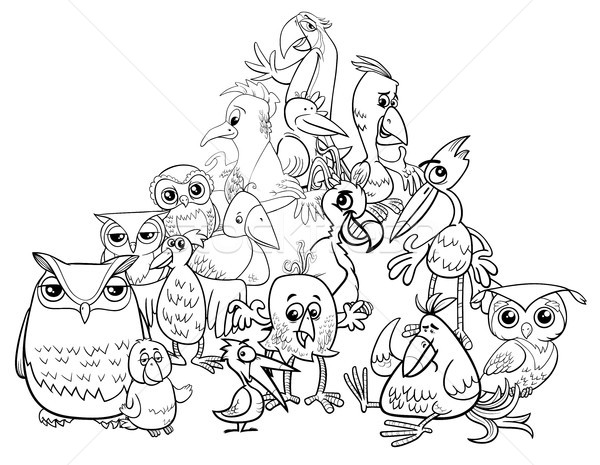 Stock photo: birds group cartoon illustration coloring book