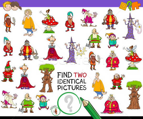 find two identical characters game for kids Stock photo © izakowski