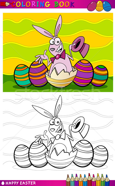 Húsvéti nyuszi rajz illusztráció kifestőkönyv oldal kalap Stock fotó © izakowski