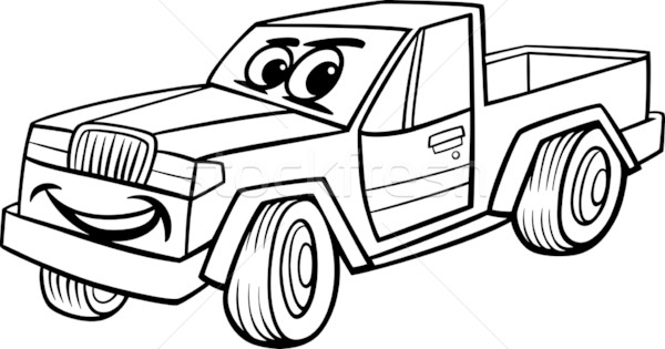 pickup car cartoon coloring page vector illustration