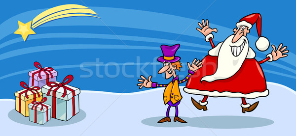 Santa and cristmas elf cartoon card Stock photo © izakowski