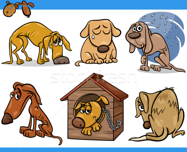sad stray dogs cartoon illustration set Stock photo © izakowski