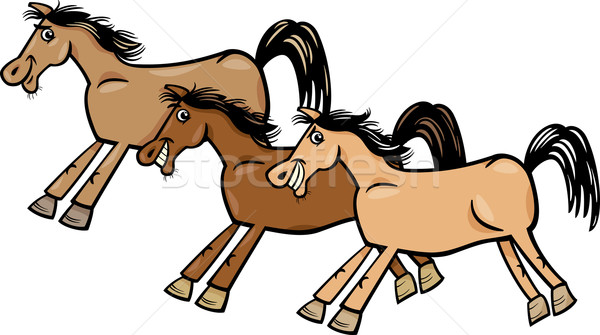 horses or mustangs cartoon illustration Stock photo © izakowski