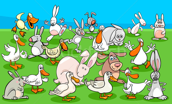 ducks and rabbits farm animal characters group Stock photo © izakowski