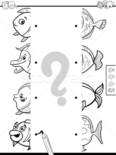 match halves of pictures with fish game color book Stock photo © izakowski
