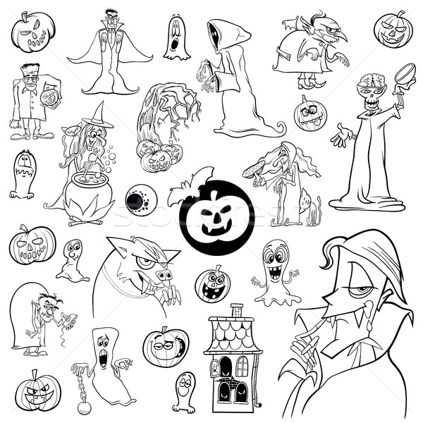 Stock photo: black and white Halloween set