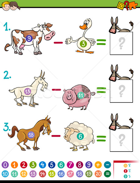 Stock foto: Subtraktion · Mathematik · Spiel · Kinder · Karikatur · Illustration