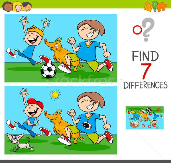 Différences jeu garçons chiens cartoon illustration [[stock_photo]] © izakowski