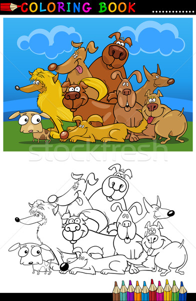 Cartoon chiens livre de coloriage page illustration drôle [[stock_photo]] © izakowski