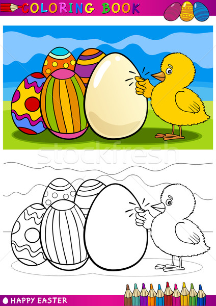 easter chick cartoon illustration for coloring Stock photo © izakowski