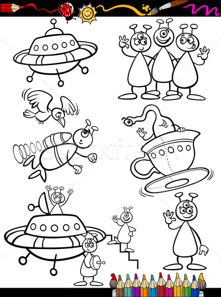 Aliens Cartoon Set for coloring book Stock photo © izakowski