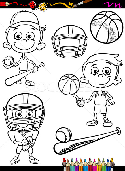 sport boy set cartoon coloring page Stock photo © izakowski