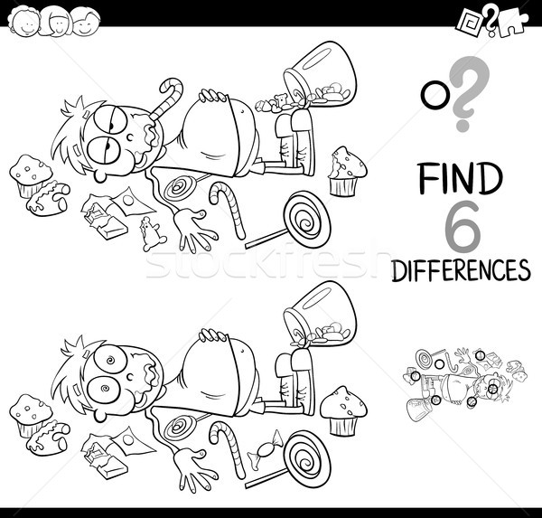 Différences garçon bonbons livre de coloriage blanc noir cartoon [[stock_photo]] © izakowski