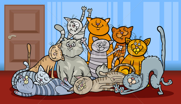 Glücklich Katzen Gruppe Karikatur Illustration Kätzchen Stock foto © izakowski