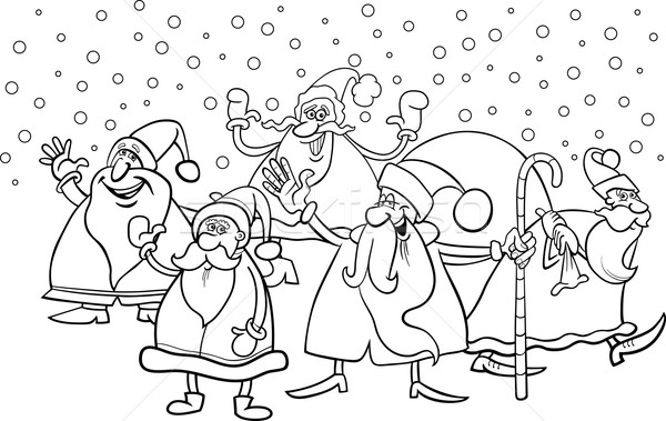 cartoon santa clauses coloring page Stock photo © izakowski