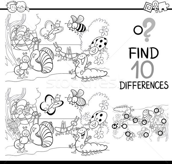 Jeu différences blanc noir cartoon illustration [[stock_photo]] © izakowski