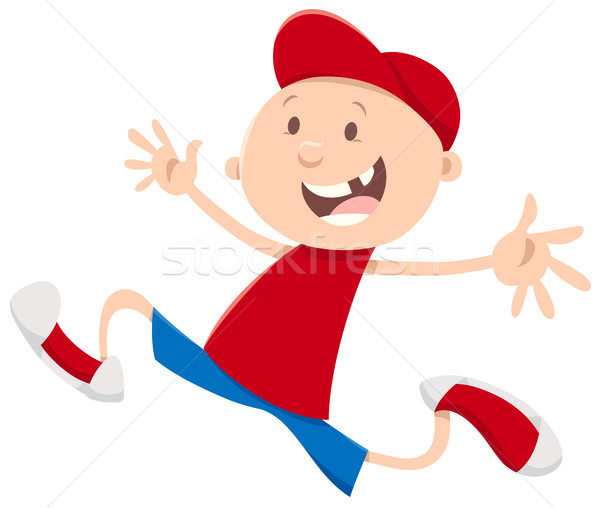 Foto stock: Corrida · dente · menino · desenho · animado · ilustração · feliz