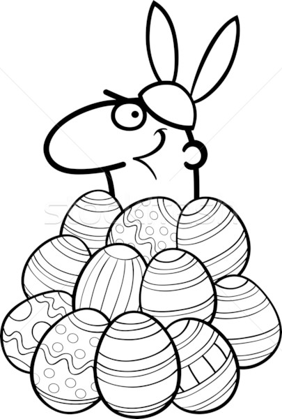 and white cartoon illustration of funny man in easter bunny