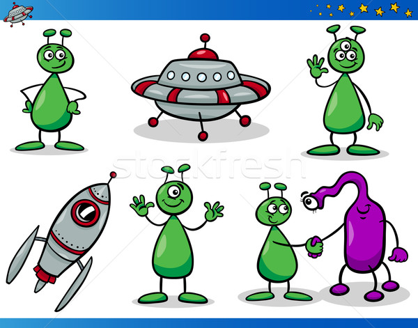 Aliens or Martians Cartoon Characters Set Stock photo © izakowski