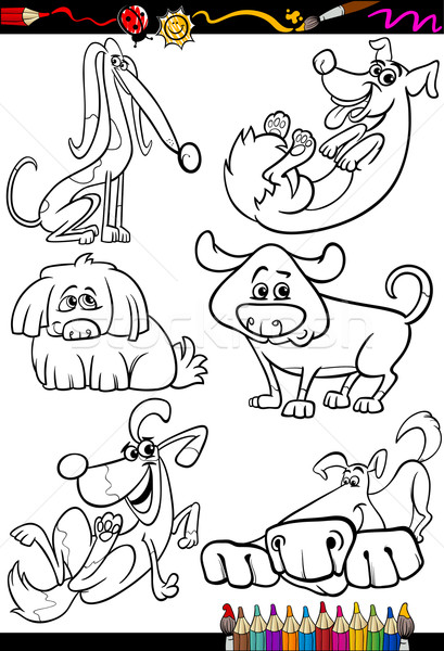 Stockfoto: Cartoon · honden · ingesteld · kleurboek · pagina · illustratie