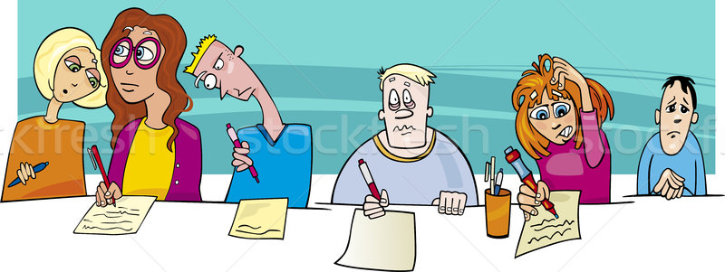 Leerlingen moeilijk test examen cartoon illustratie Stockfoto © izakowski
