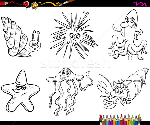 Stock photo: sea life animals cartoon coloring page