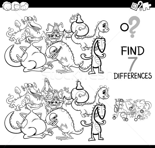 Différences jeu Fantasy dragons livre de coloriage blanc noir [[stock_photo]] © izakowski