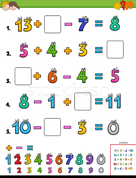 Foto stock: Matemática · cálculo · quebra-cabeça · crianças · desenho · animado