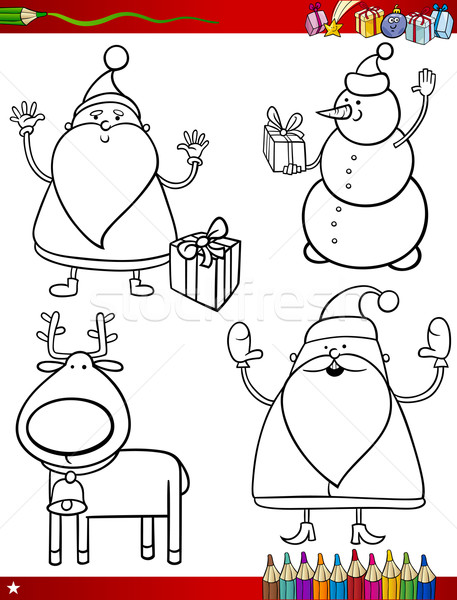 cartoon christmas themes coloring page Stock photo © izakowski