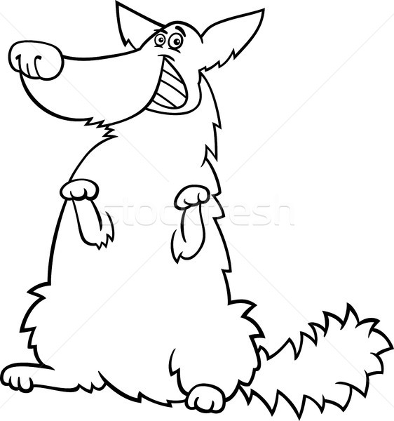 Feliz desgrenhado cão desenho animado livro para colorir preto e branco Foto stock © izakowski