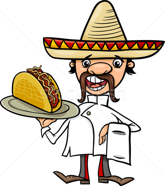 mexican chef with taco cartoon illustration Stock photo © izakowski