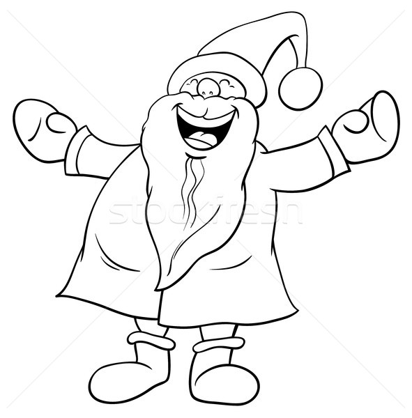 Szczęśliwy Święty mikołaj charakter kolorowanka czarno białe cartoon Zdjęcia stock © izakowski