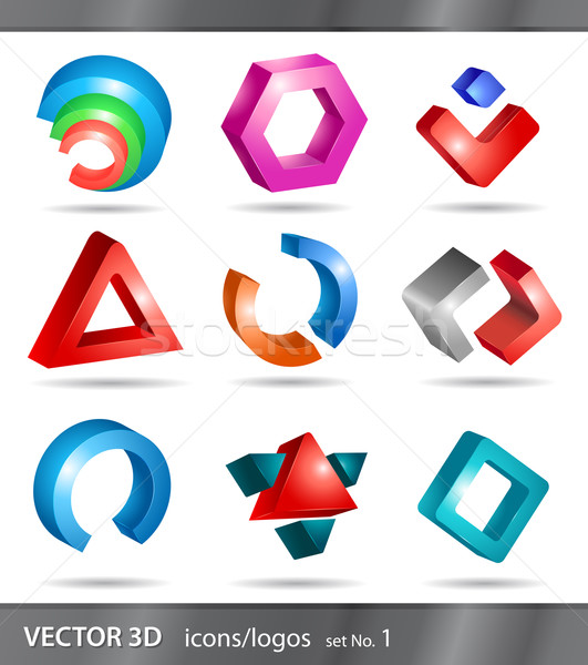 Stok fotoğraf: Ayarlamak · simgeler · logolar · 3D · tasarımlar · marka