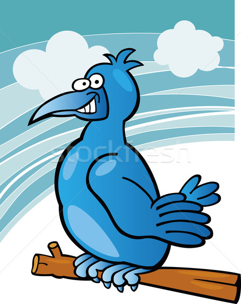 Blau Vogel Illustration funny Zweig Lächeln Stock foto © izakowski