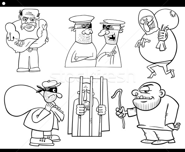 Ladrones Cartoon establecer blanco negro ilustración mal Foto stock © izakowski