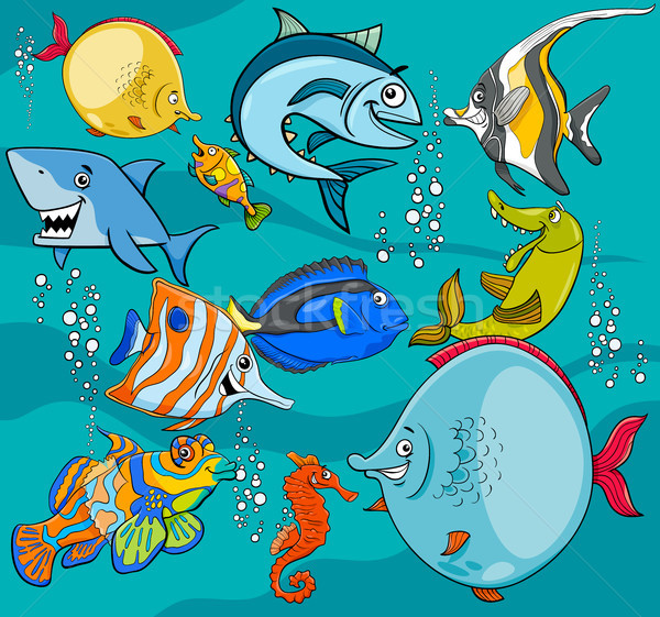 fish cartoon characters group Stock photo © izakowski
