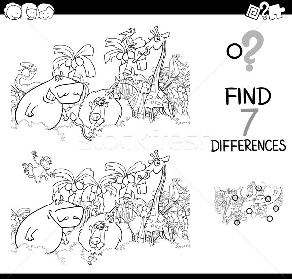 spot the difference with animals coloring book Stock photo © izakowski