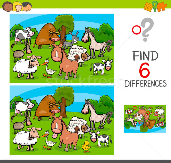 differences game with farm animal characters Stock photo © izakowski
