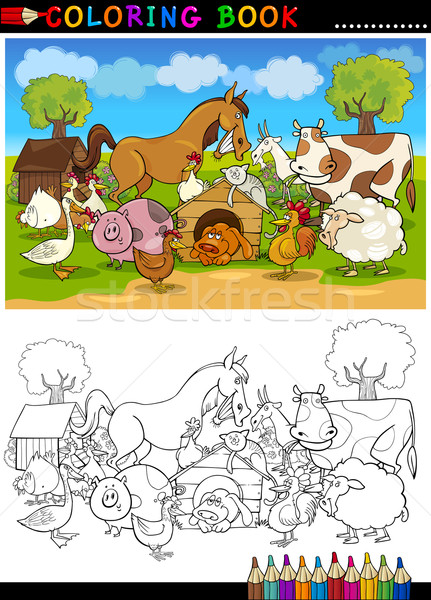 Fazenda · galinha · desenho · animado · livro · para · colorir · preto · e  · branco · ilustração - ilustração de vetor © izakowski (#2604471)
