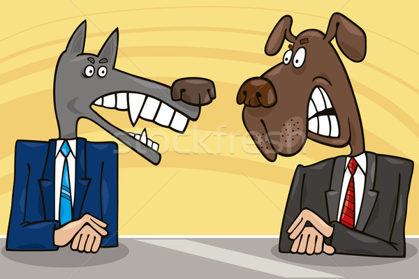 Stock foto: Debatte · Karikatur · Illustration · zwei · Hund · schreien