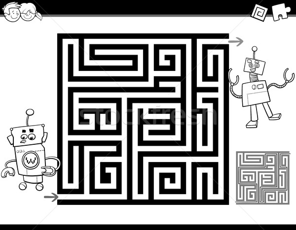 Doolhof labyrint pagina zwart wit cartoon illustratie Stockfoto © izakowski